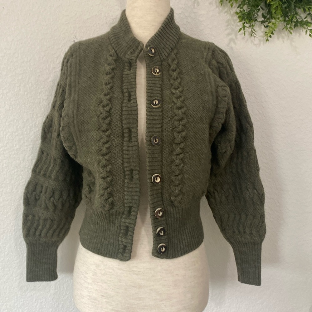 Sigi Scheiber Vintage Olive Green Button Up Cardigan